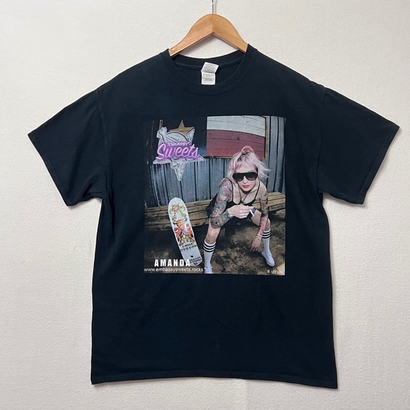 Embassy Sweets Amanda Skateboard Graphic Black T Shirt Sz L streetwear unisex - Picture 2 of 7